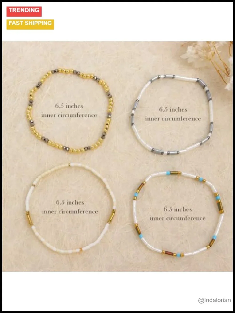 Gold Beaded Stretch Bracelet Stack Set Handmade Boho Party Gift